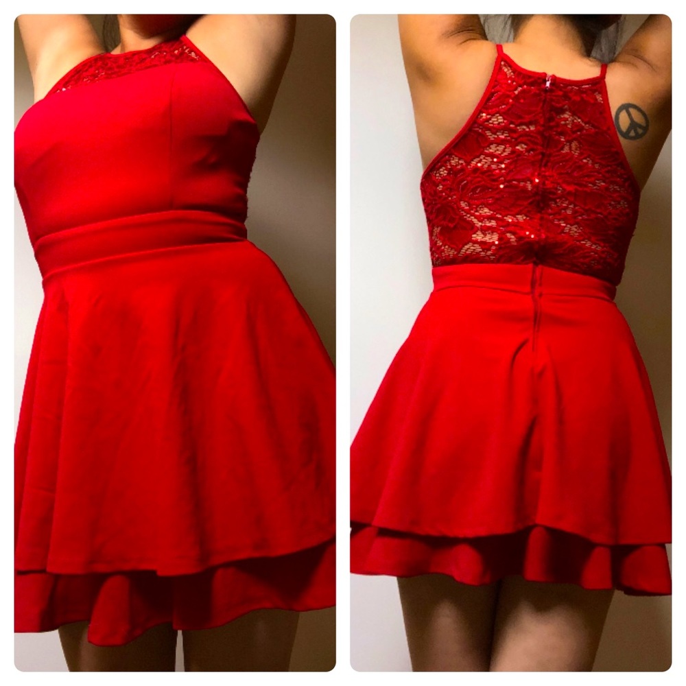 ❤️ Red Sequins Flair Dress ❤️